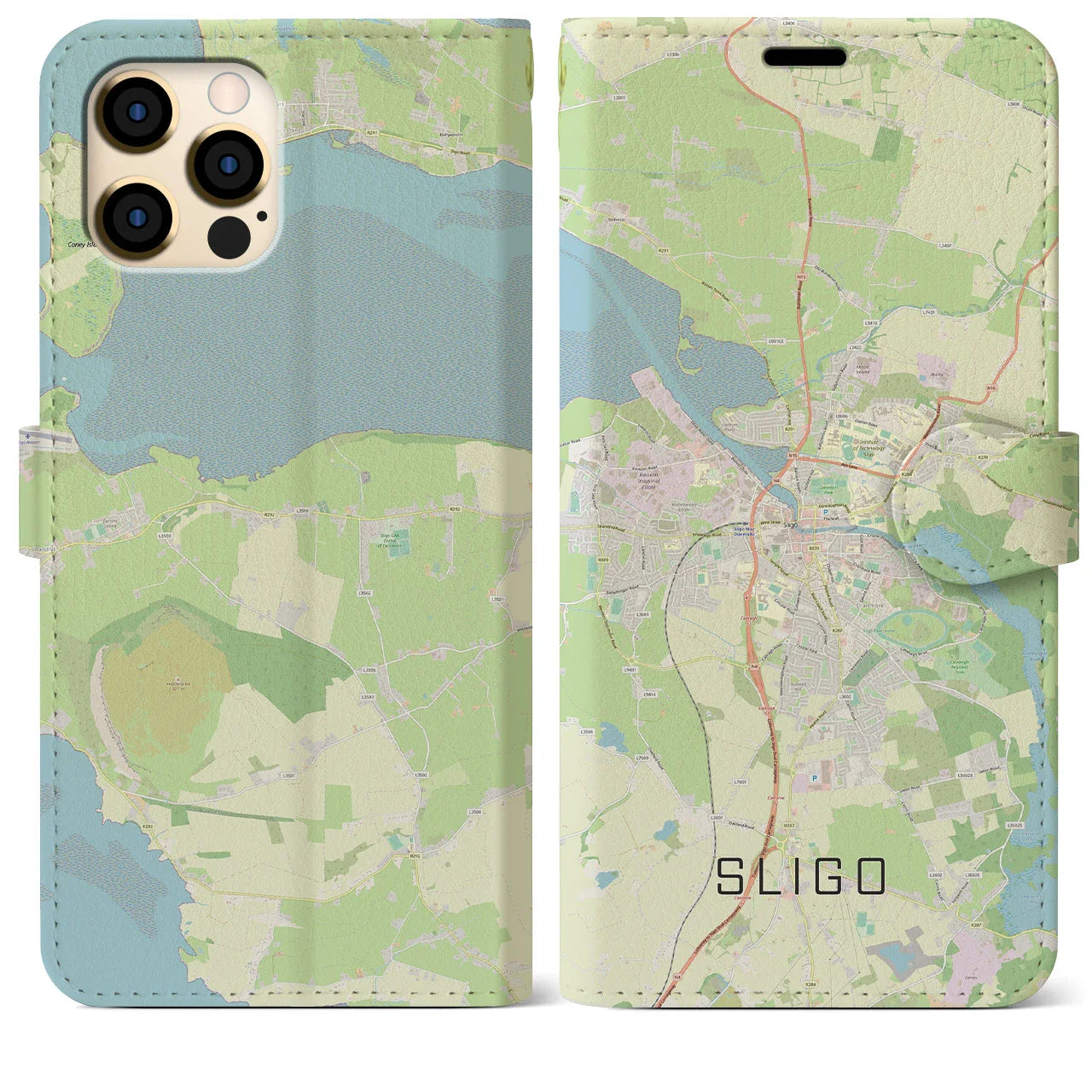 【スライゴ(アイルランド)】地図柄iPhoneケース(手帳タイプ)ナチュラル・iPhone 12 Pro Max 用