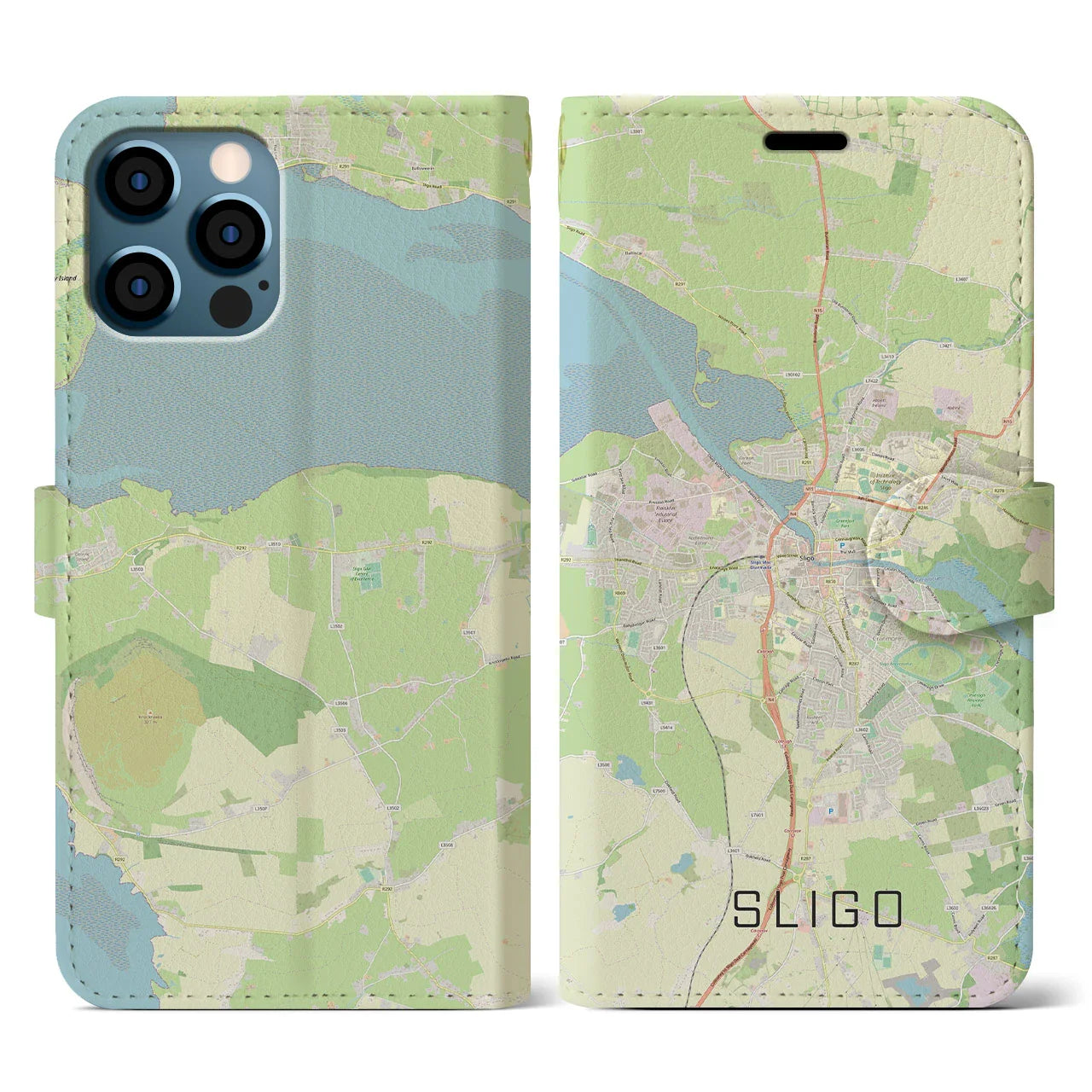 【スライゴ(アイルランド)】地図柄iPhoneケース(手帳タイプ)ナチュラル・iPhone 12 / 12 Pro 用