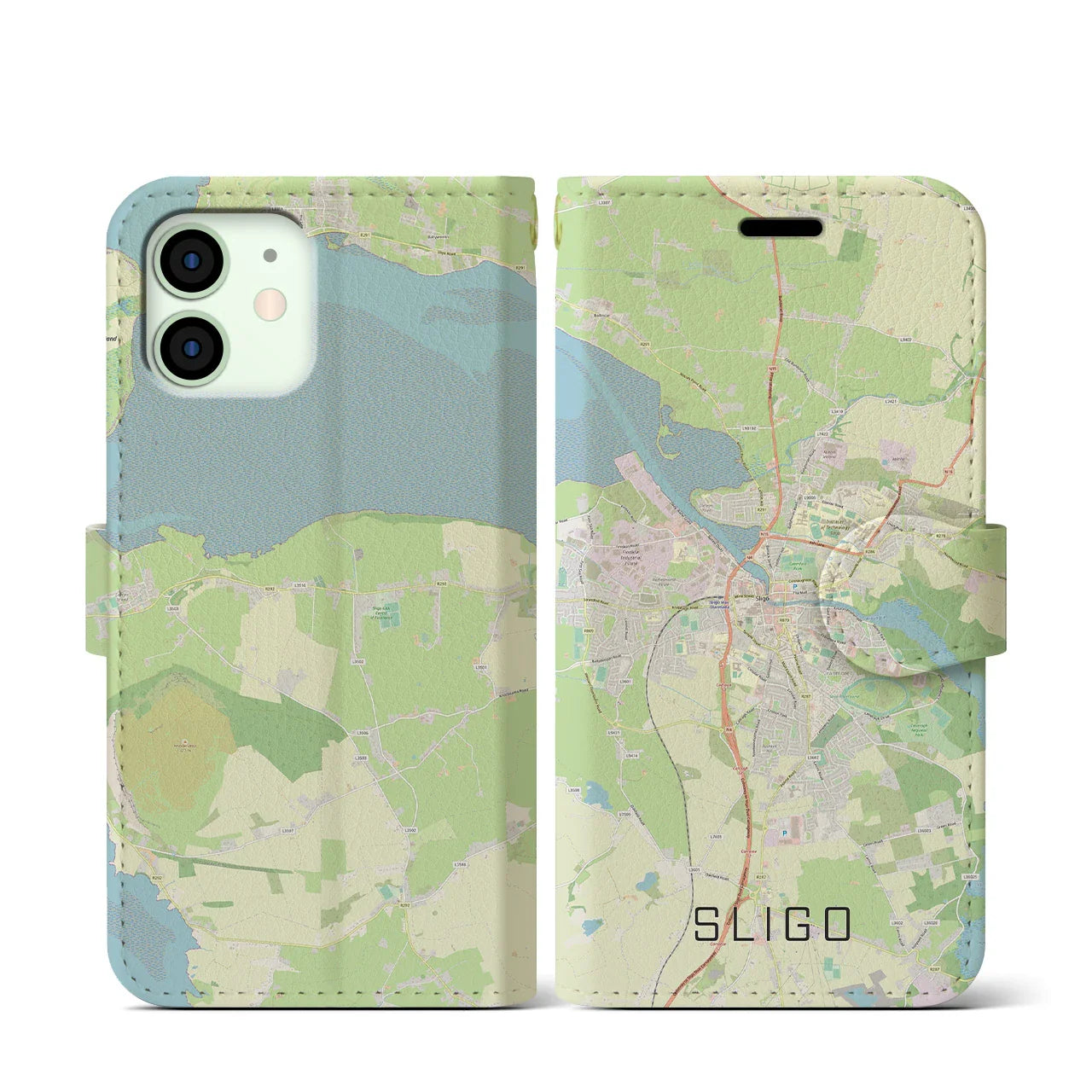 【スライゴ(アイルランド)】地図柄iPhoneケース(手帳タイプ)ナチュラル・iPhone 12 mini 用