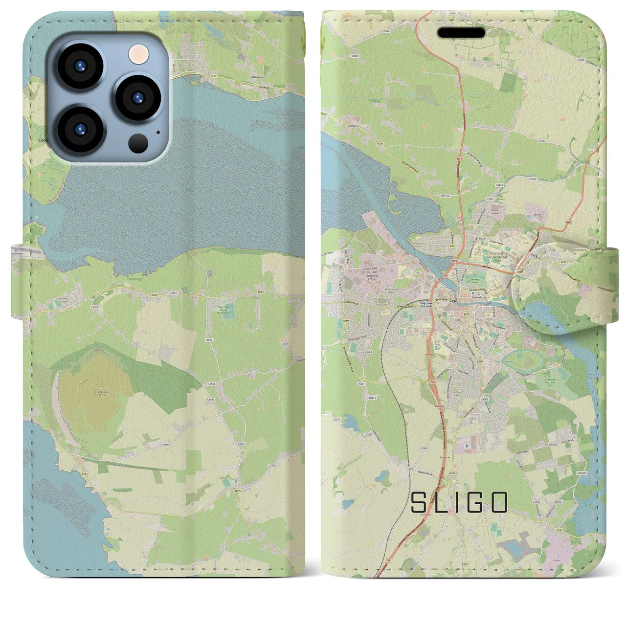 【スライゴ(アイルランド)】地図柄iPhoneケース(手帳タイプ)ナチュラル・iPhone 13 Pro Max 用