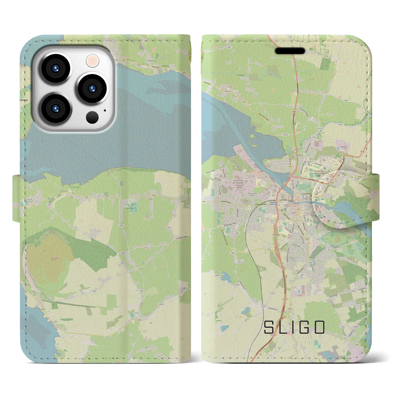 【スライゴ(アイルランド)】地図柄iPhoneケース(手帳タイプ)ナチュラル・iPhone 13 Pro 用