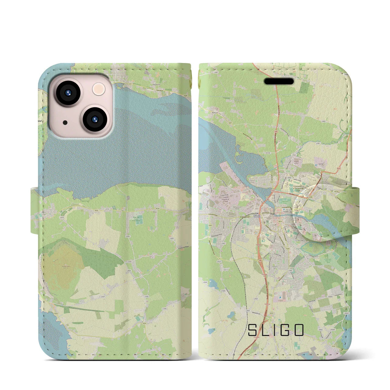 【スライゴ(アイルランド)】地図柄iPhoneケース(手帳タイプ)ナチュラル・iPhone 13 mini 用