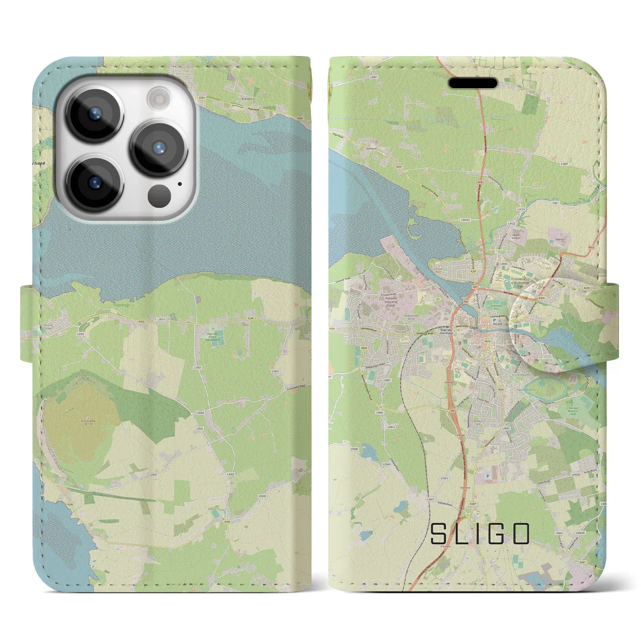 【スライゴ(アイルランド)】地図柄iPhoneケース(手帳タイプ)ナチュラル・iPhone 14 Pro 用