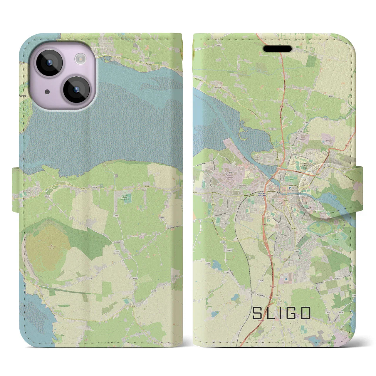 【スライゴ(アイルランド)】地図柄iPhoneケース(手帳タイプ)ナチュラル・iPhone 14 用