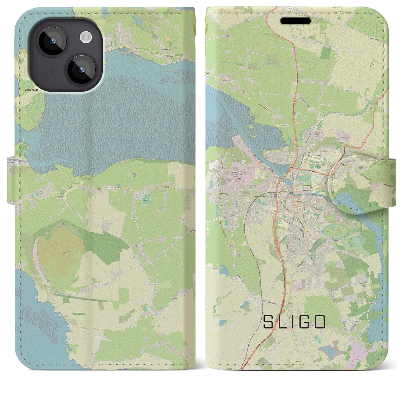 【スライゴ(アイルランド)】地図柄iPhoneケース(手帳タイプ)ナチュラル・iPhone 14 Plus 用