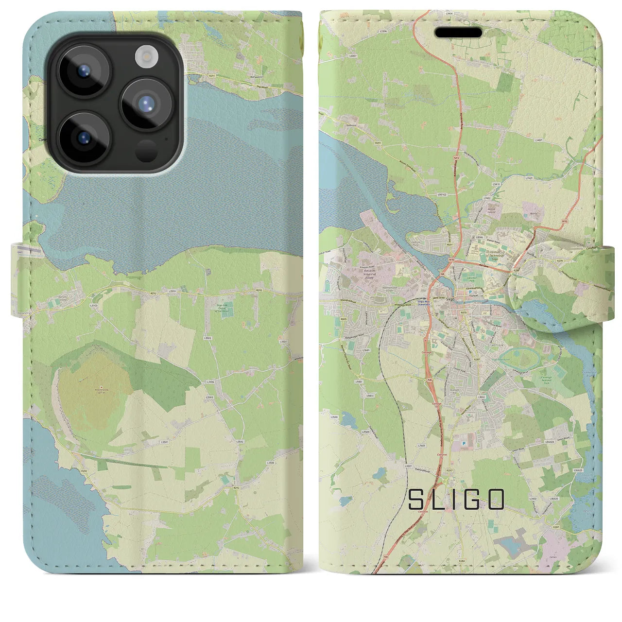 【スライゴ(アイルランド)】地図柄iPhoneケース(手帳タイプ)ナチュラル・iPhone 15 Pro Max 用