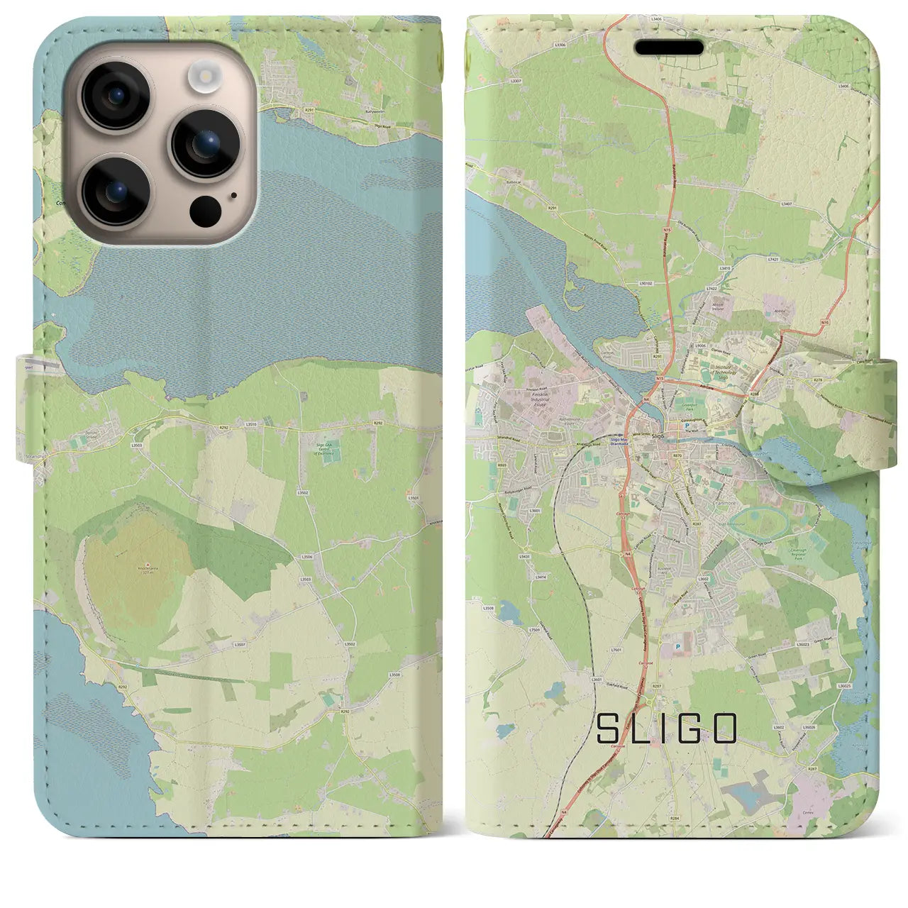 【スライゴ(アイルランド)】地図柄iPhoneケース(手帳タイプ)ナチュラル・iPhone 16 Plus 用