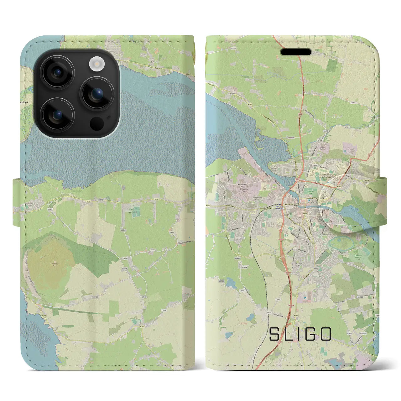 【スライゴ(アイルランド)】地図柄iPhoneケース(手帳タイプ)ナチュラル・iPhone 16 用