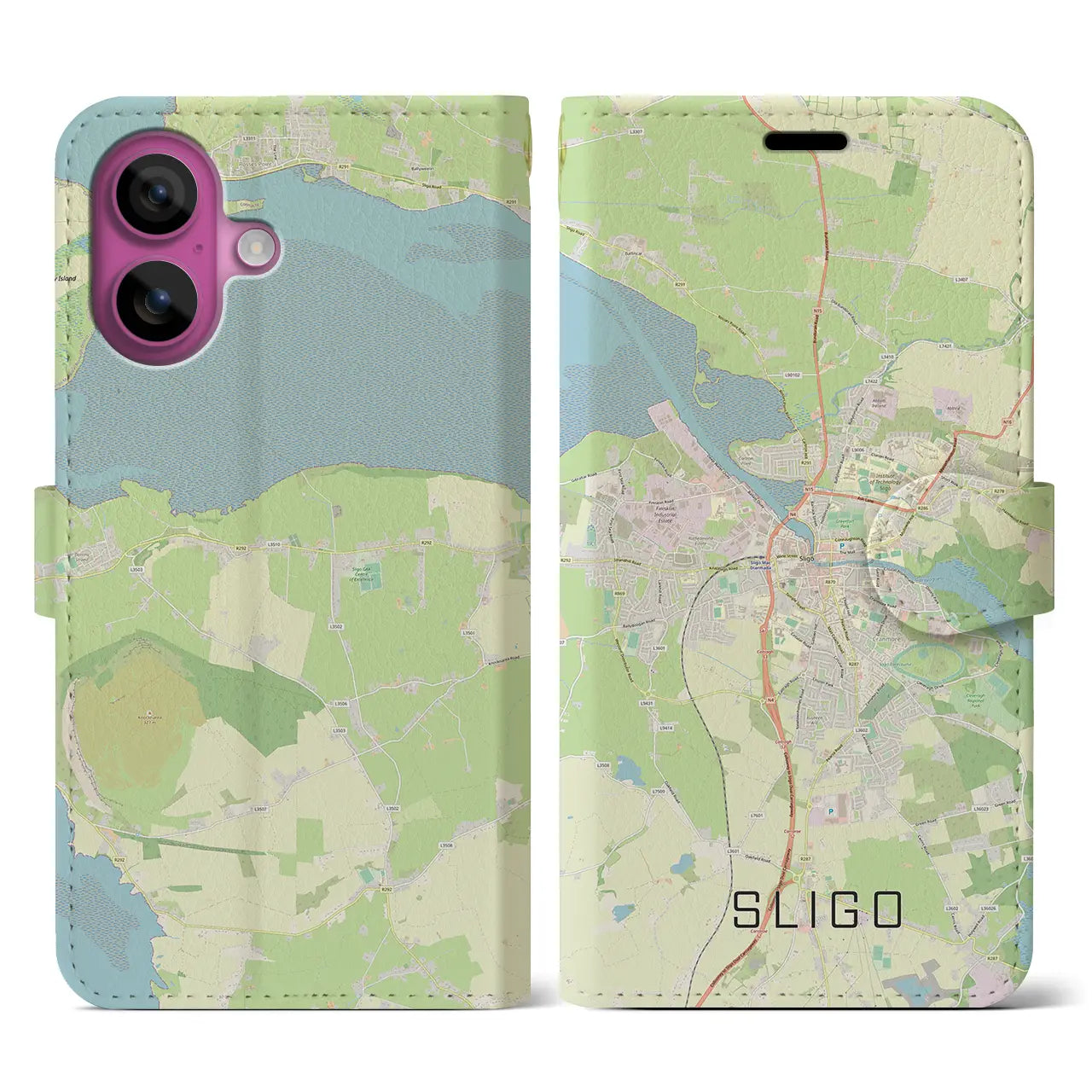 【スライゴ(アイルランド)】地図柄iPhoneケース(手帳タイプ)ナチュラル・iPhone 16 Pro 用