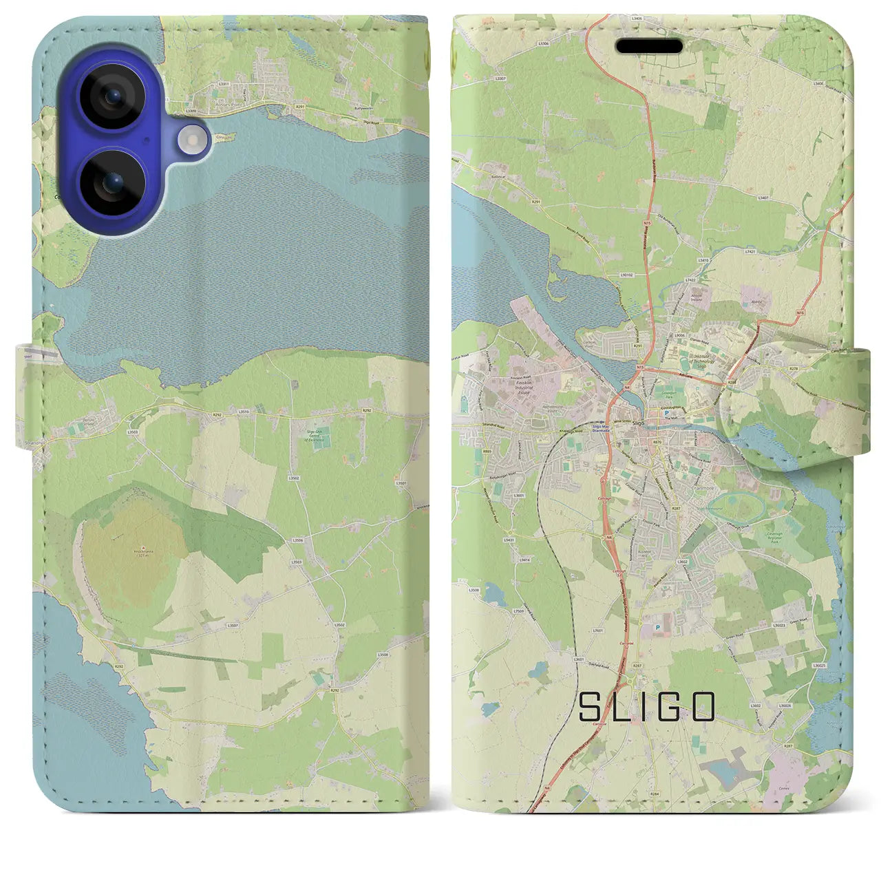 【スライゴ(アイルランド)】地図柄iPhoneケース(手帳タイプ)ナチュラル・iPhone 16 Pro Max 用