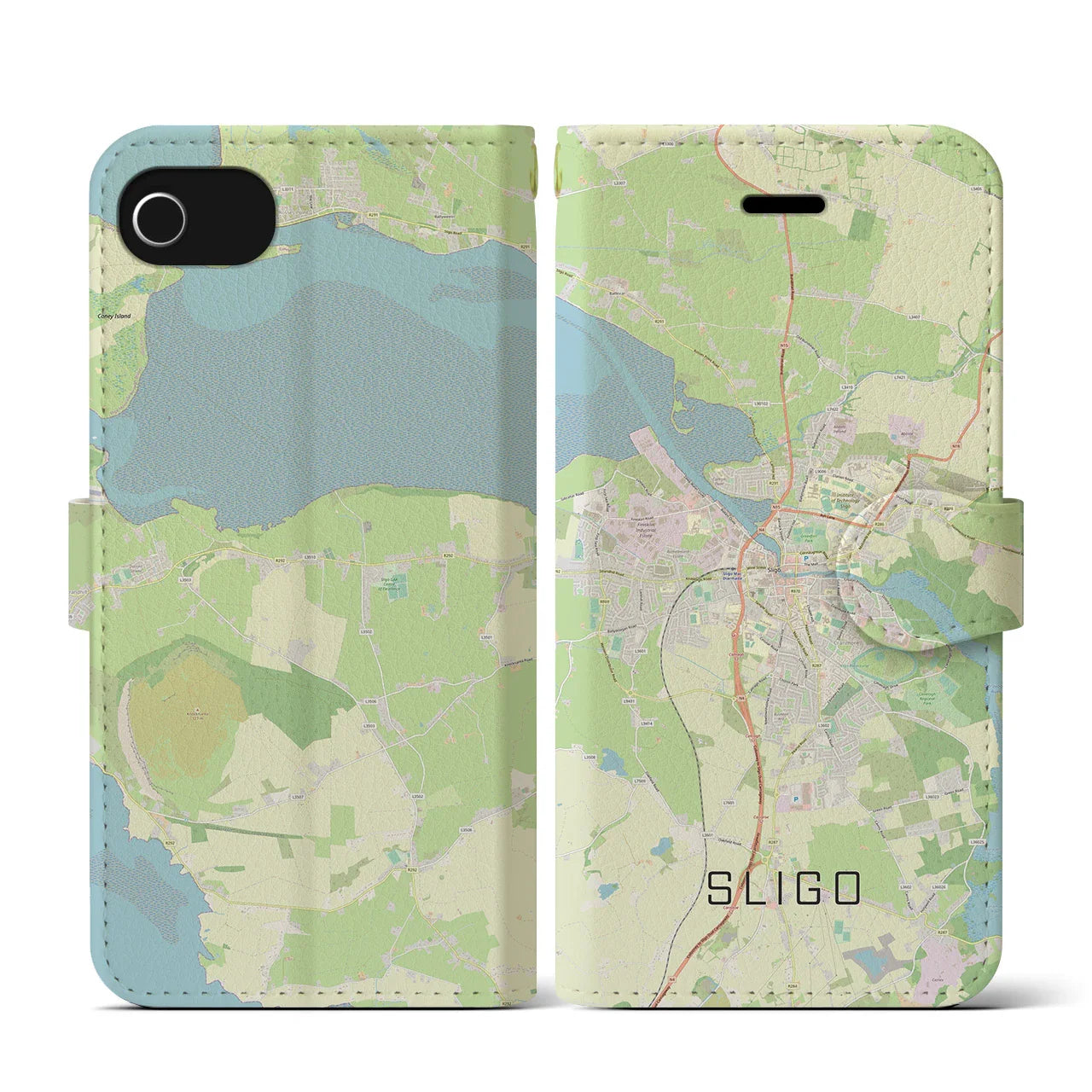 【スライゴ(アイルランド)】地図柄iPhoneケース(手帳タイプ)ナチュラル・iPhone SE(第3 / 第2世代) / 8 / 7 / 6s / 6 用