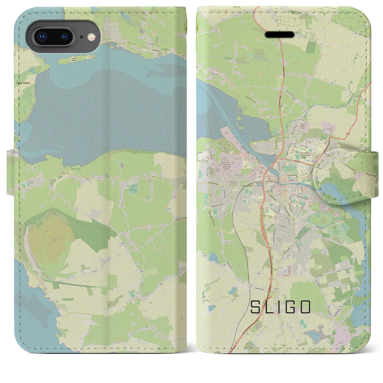 【スライゴ(アイルランド)】地図柄iPhoneケース(手帳タイプ)ナチュラル・iPhone 8Plus /7Plus / 6sPlus / 6Plus 用