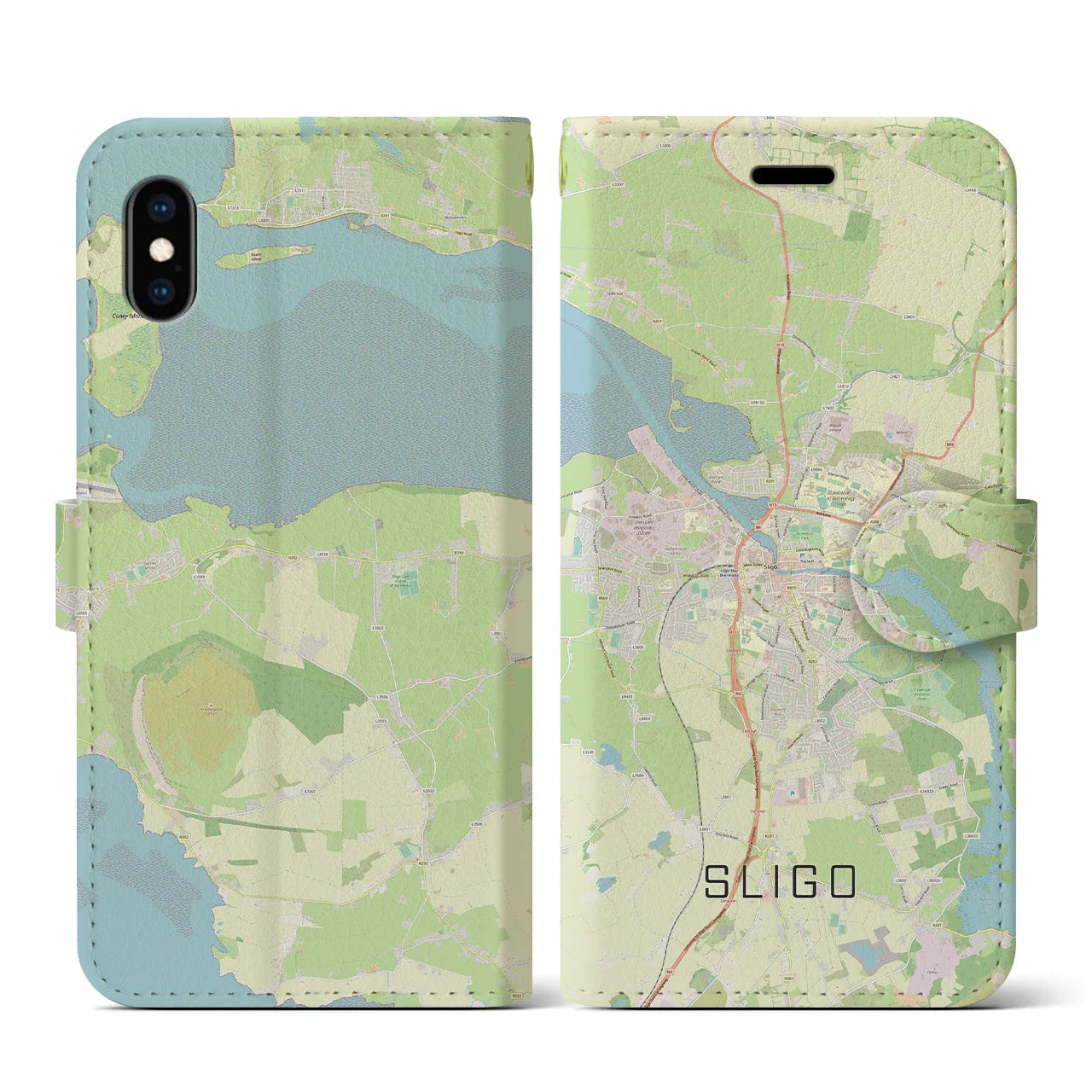 【スライゴ(アイルランド)】地図柄iPhoneケース(手帳タイプ)ナチュラル・iPhone XS / X 用