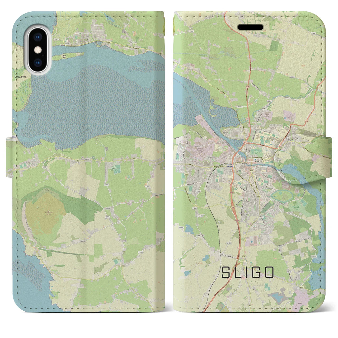 【スライゴ(アイルランド)】地図柄iPhoneケース(手帳タイプ)ナチュラル・iPhone XS Max 用