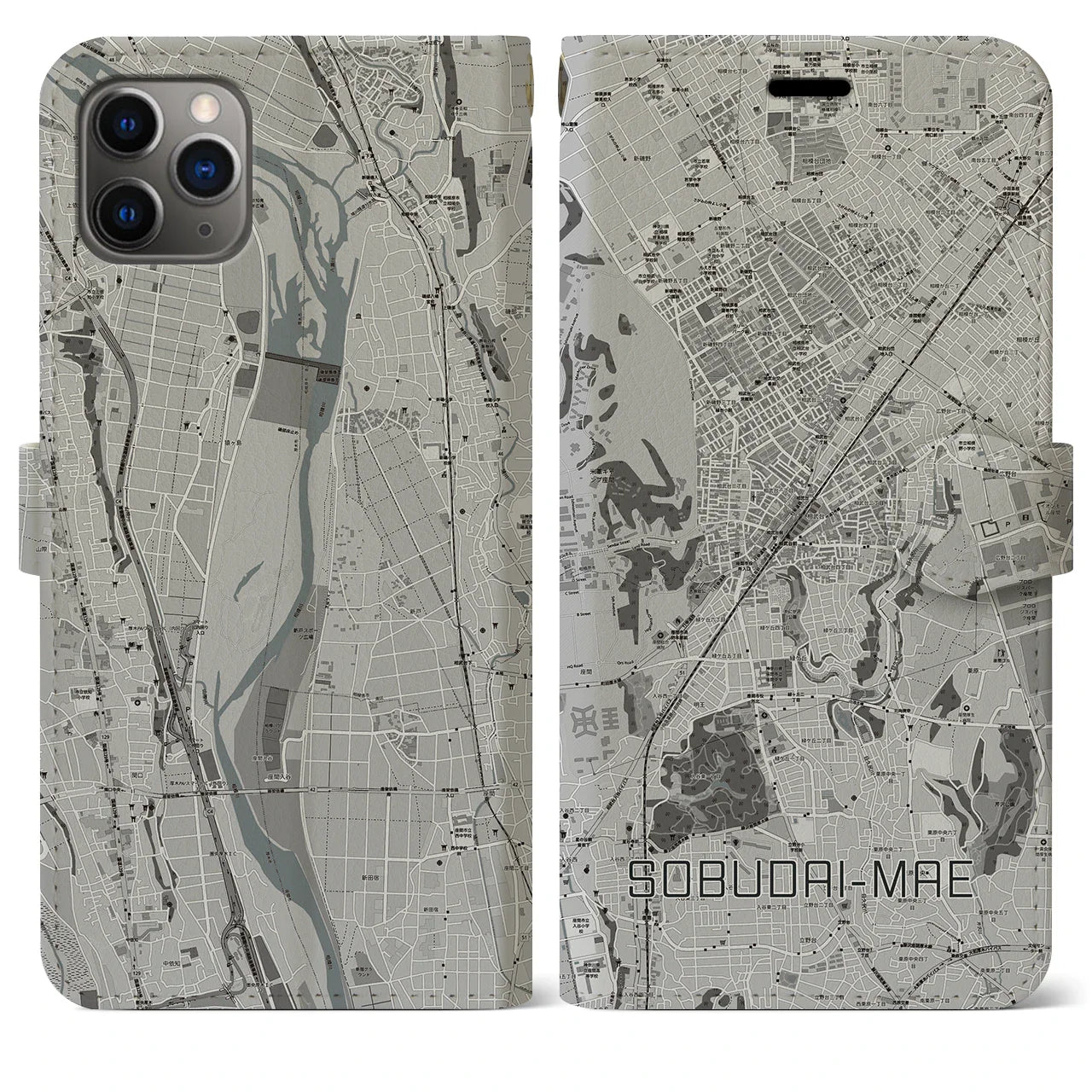 【相武台前(神奈川県)】地図柄iPhoneケース(手帳タイプ)モノトーン・iPhone 11 Pro Max 用