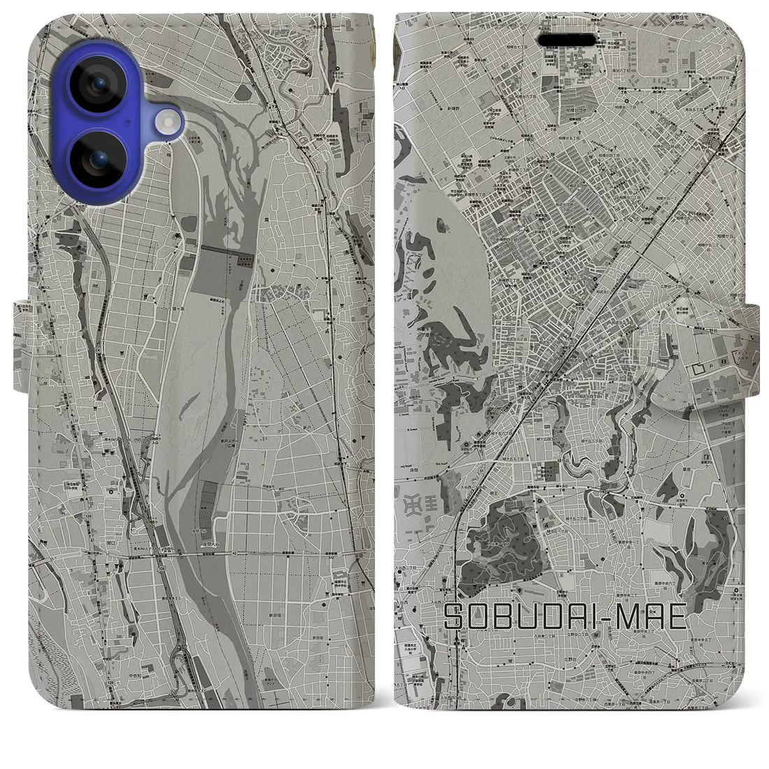 【相武台前(神奈川県)】地図柄iPhoneケース(手帳タイプ)モノトーン・iPhone 16 Pro Max 用
