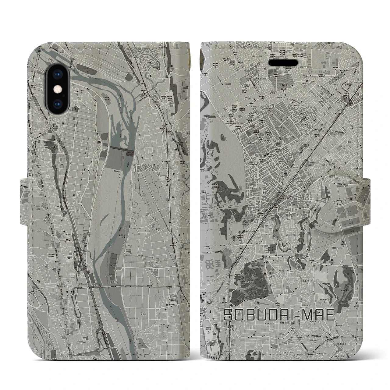 【相武台前(神奈川県)】地図柄iPhoneケース(手帳タイプ)モノトーン・iPhone XS / X 用
