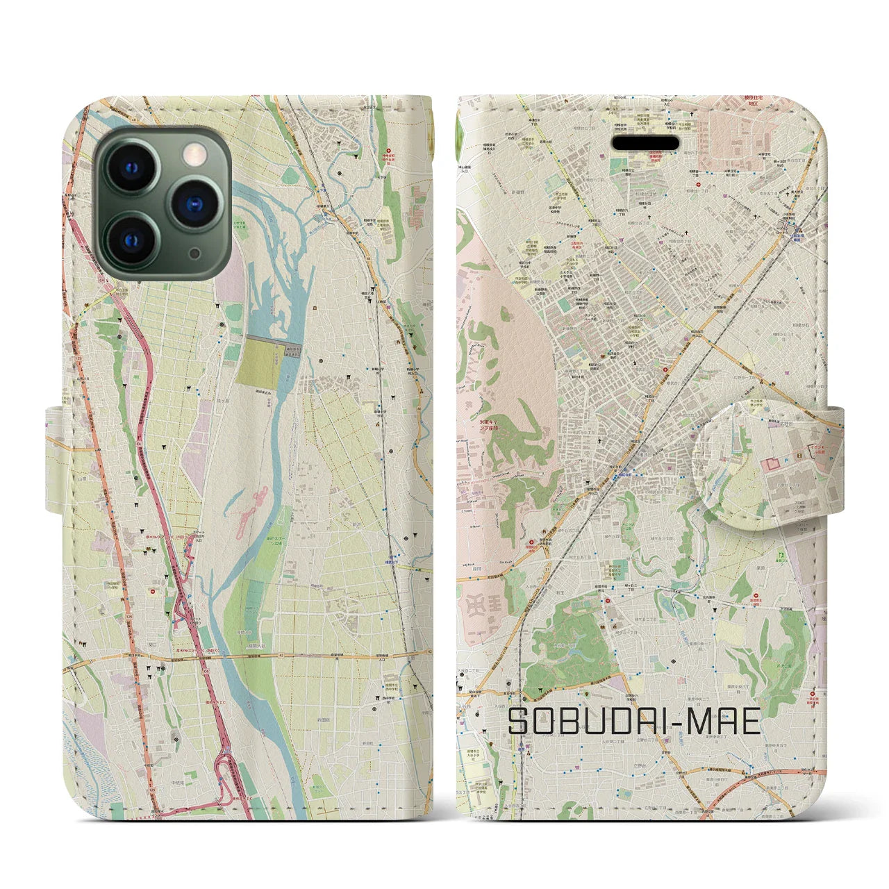 【相武台前(神奈川県)】地図柄iPhoneケース(手帳タイプ)ナチュラル・iPhone 11 Pro 用