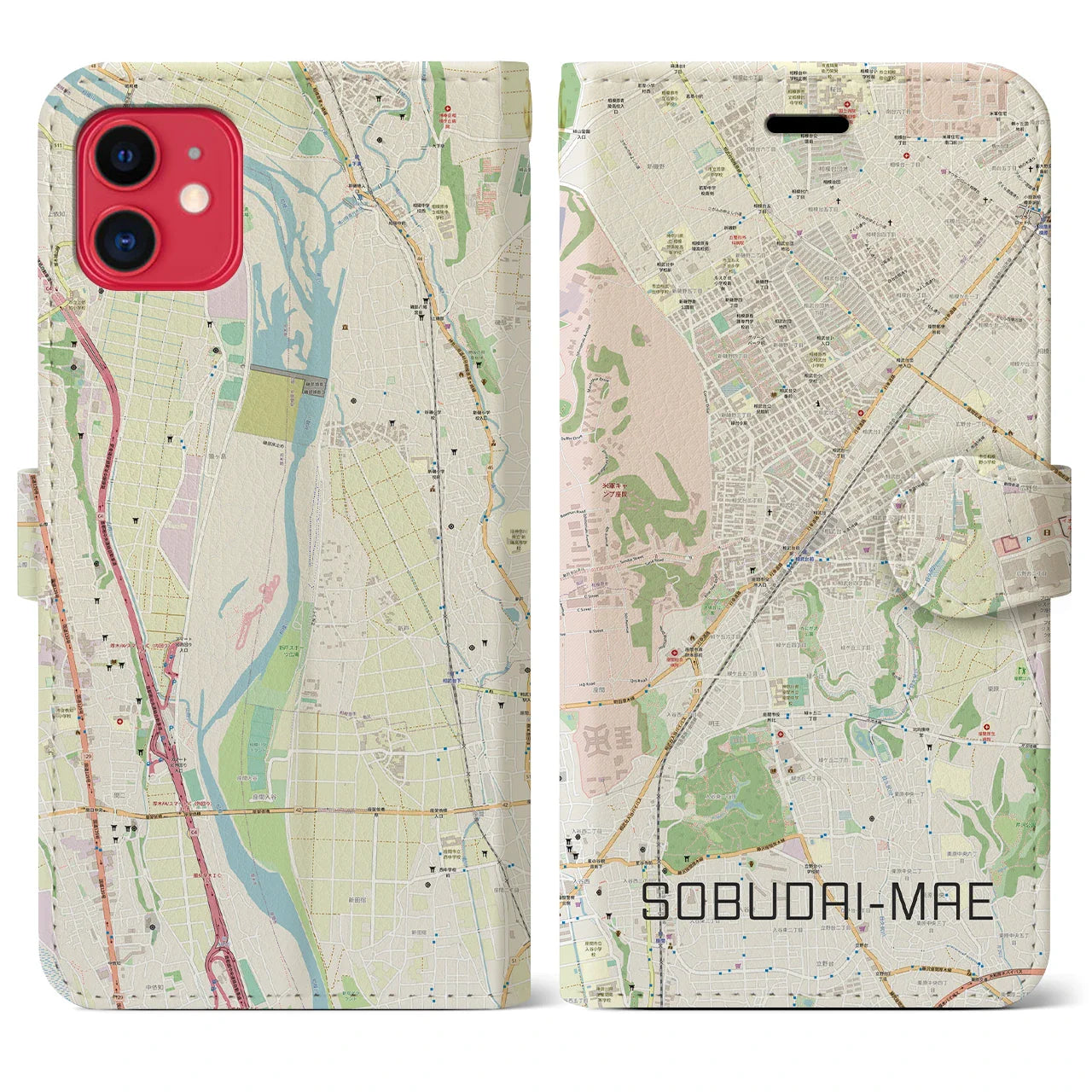 【相武台前(神奈川県)】地図柄iPhoneケース(手帳タイプ)ナチュラル・iPhone 11 用