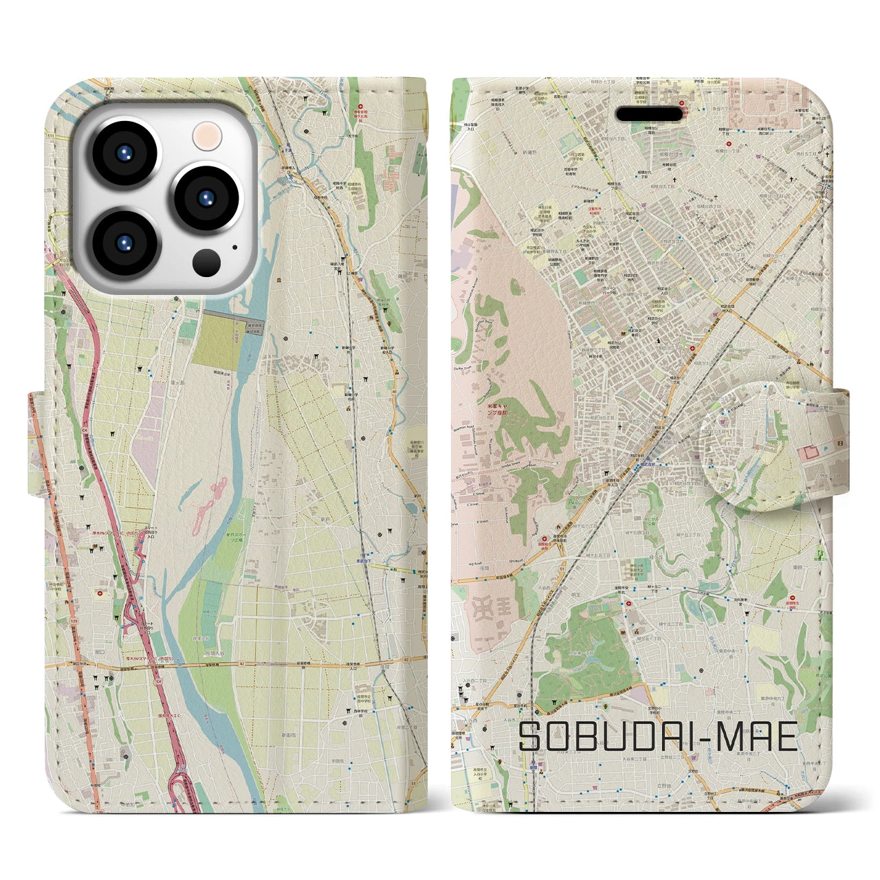 【相武台前(神奈川県)】地図柄iPhoneケース(手帳タイプ)