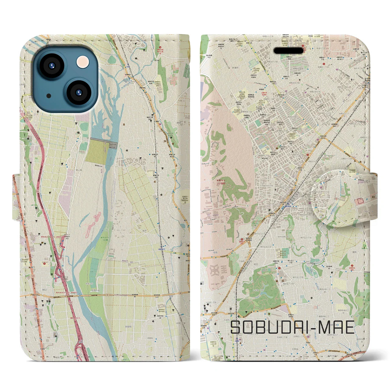【相武台前(神奈川県)】地図柄iPhoneケース(手帳タイプ)ナチュラル・iPhone 13 用