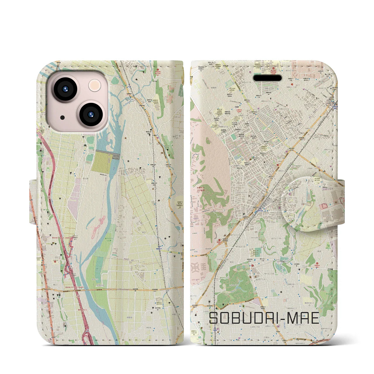 【相武台前(神奈川県)】地図柄iPhoneケース(手帳タイプ)ナチュラル・iPhone 13 mini 用