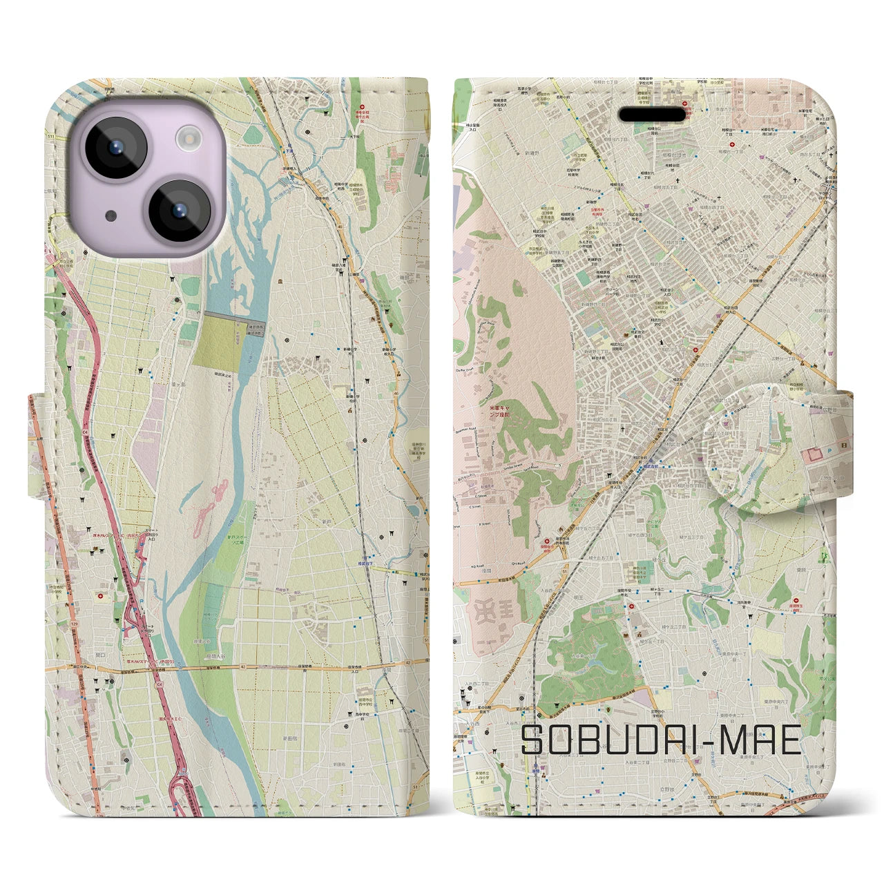 【相武台前(神奈川県)】地図柄iPhoneケース(手帳タイプ)