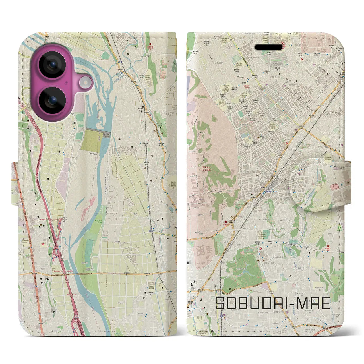 【相武台前(神奈川県)】地図柄iPhoneケース(手帳タイプ)