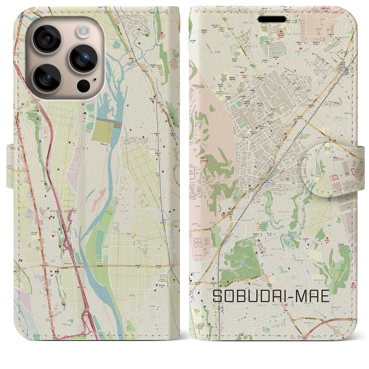 【相武台前(神奈川県)】地図柄iPhoneケース(手帳タイプ)ナチュラル・iPhone 16 Plus 用