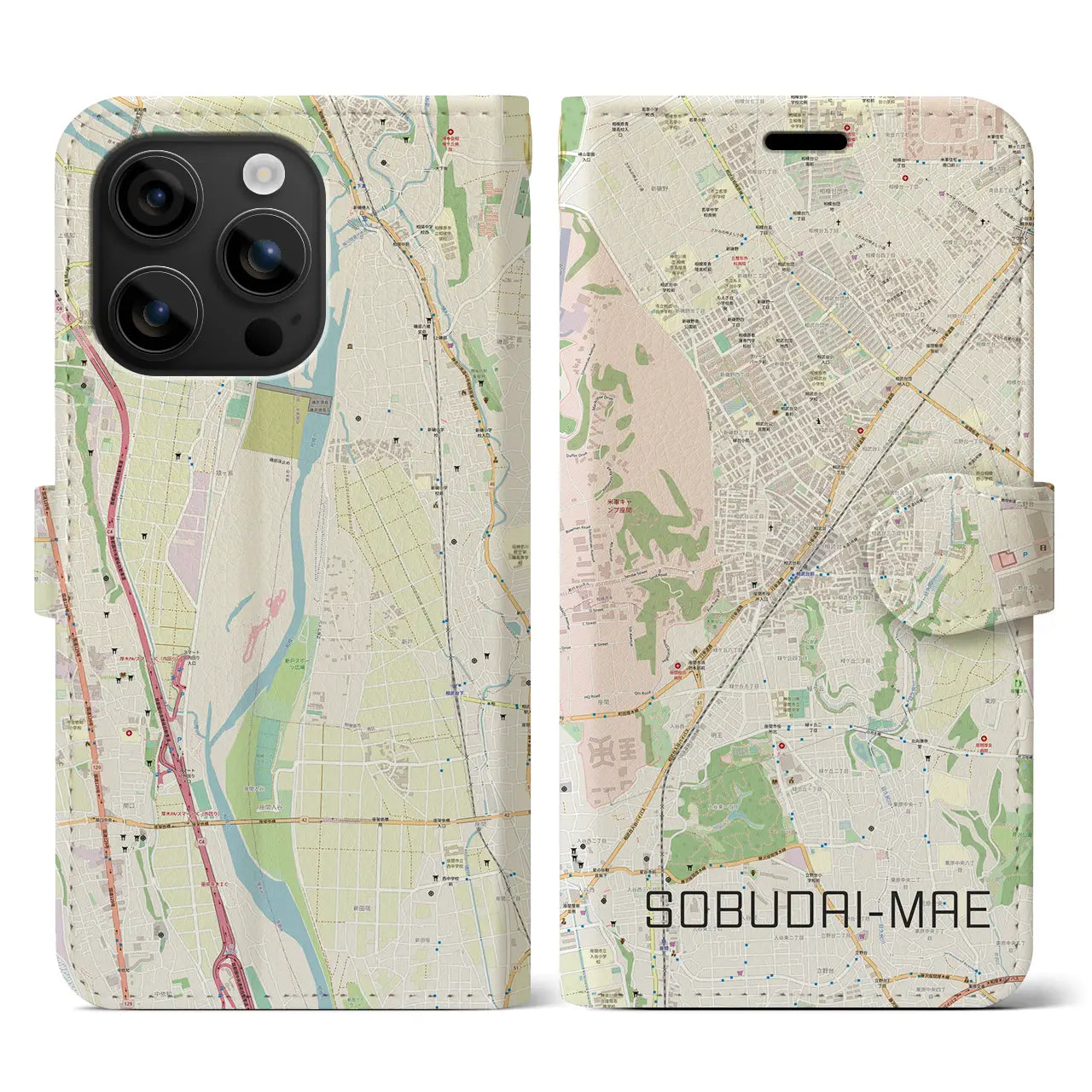 【相武台前(神奈川県)】地図柄iPhoneケース(手帳タイプ)ナチュラル・iPhone 16 用