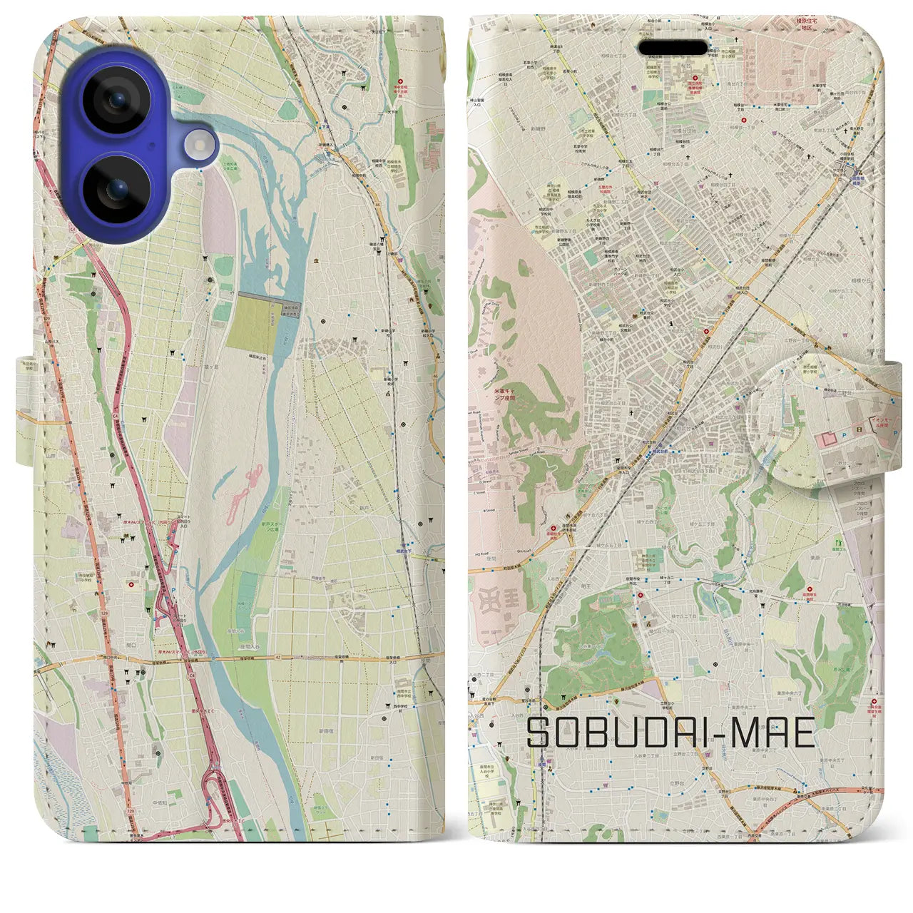 【相武台前(神奈川県)】地図柄iPhoneケース(手帳タイプ)