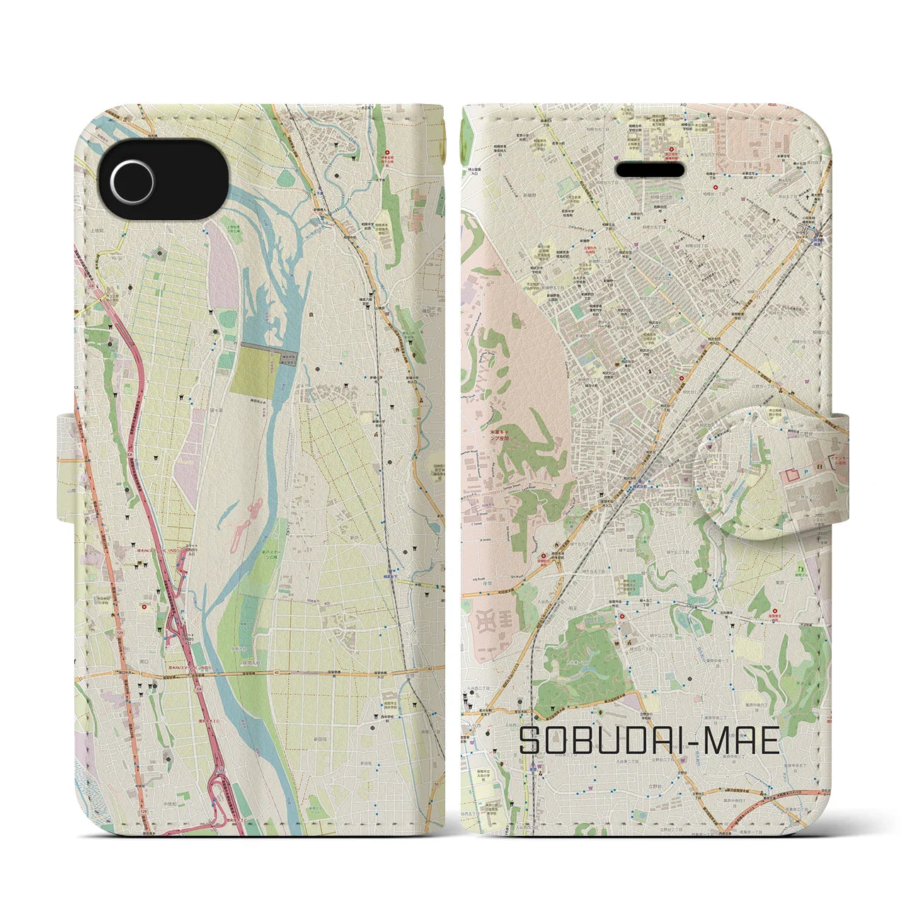 【相武台前(神奈川県)】地図柄iPhoneケース(手帳タイプ)ナチュラル・iPhone SE(第3 / 第2世代) / 8 / 7 / 6s / 6 用