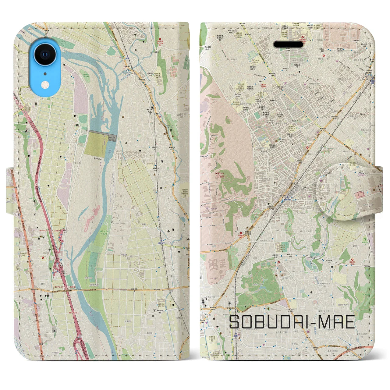 【相武台前(神奈川県)】地図柄iPhoneケース(手帳タイプ)ナチュラル・iPhone XR 用