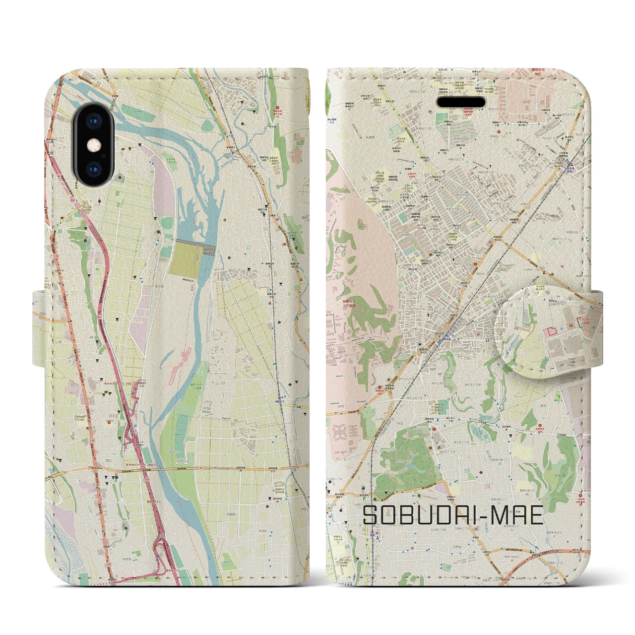 【相武台前(神奈川県)】地図柄iPhoneケース(手帳タイプ)ナチュラル・iPhone XS / X 用