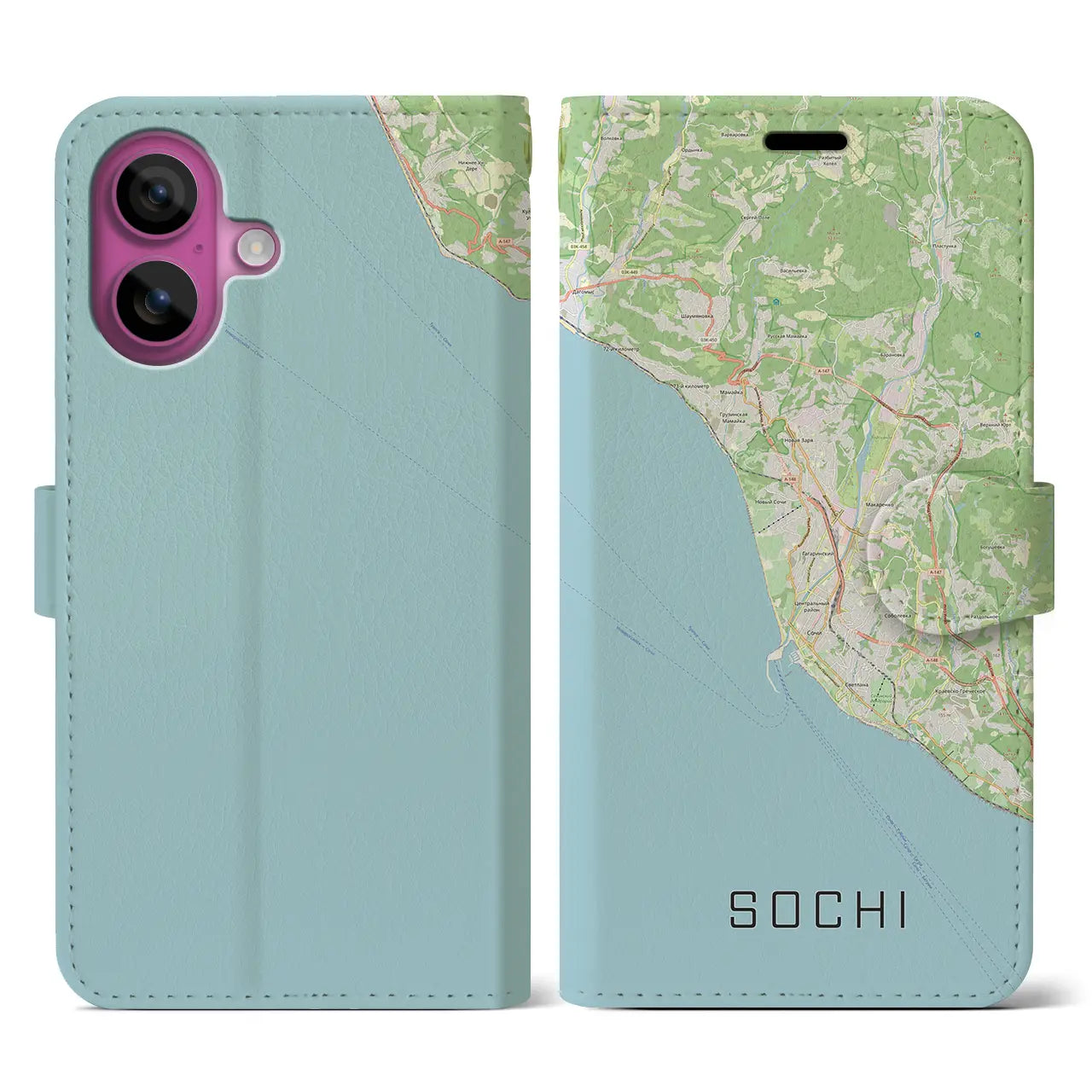 【ソチ(ロシア)】地図柄iPhoneケース(手帳タイプ)ナチュラル・iPhone 16 Pro 用