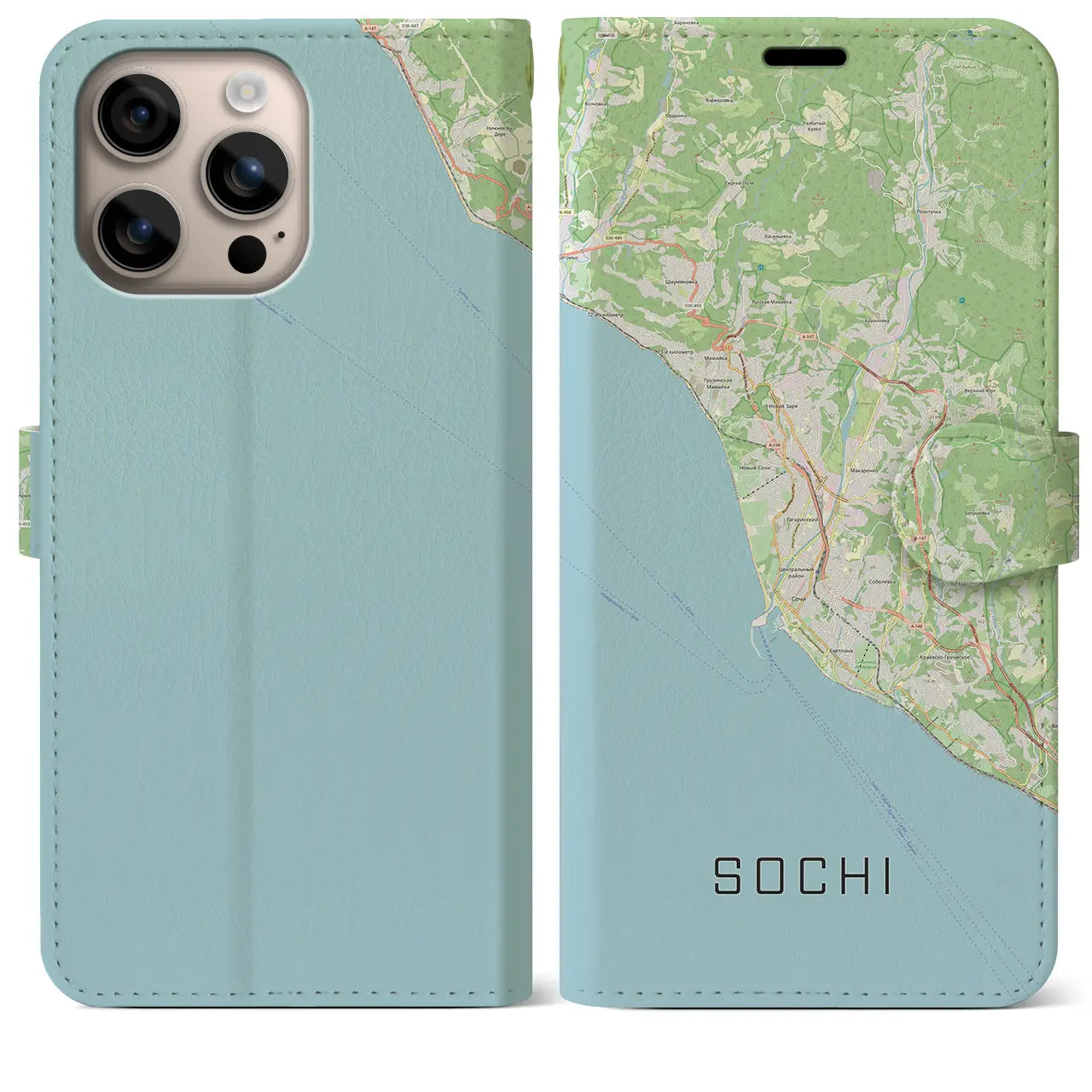 【ソチ(ロシア)】地図柄iPhoneケース(手帳タイプ)ナチュラル・iPhone 16 Plus 用