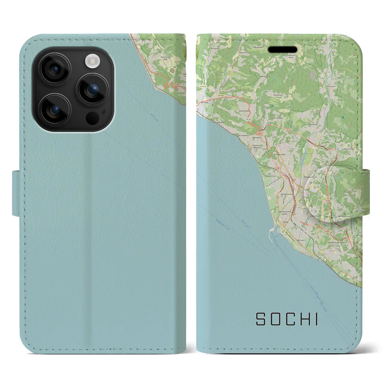 【ソチ(ロシア)】地図柄iPhoneケース(手帳タイプ)ナチュラル・iPhone 16 用