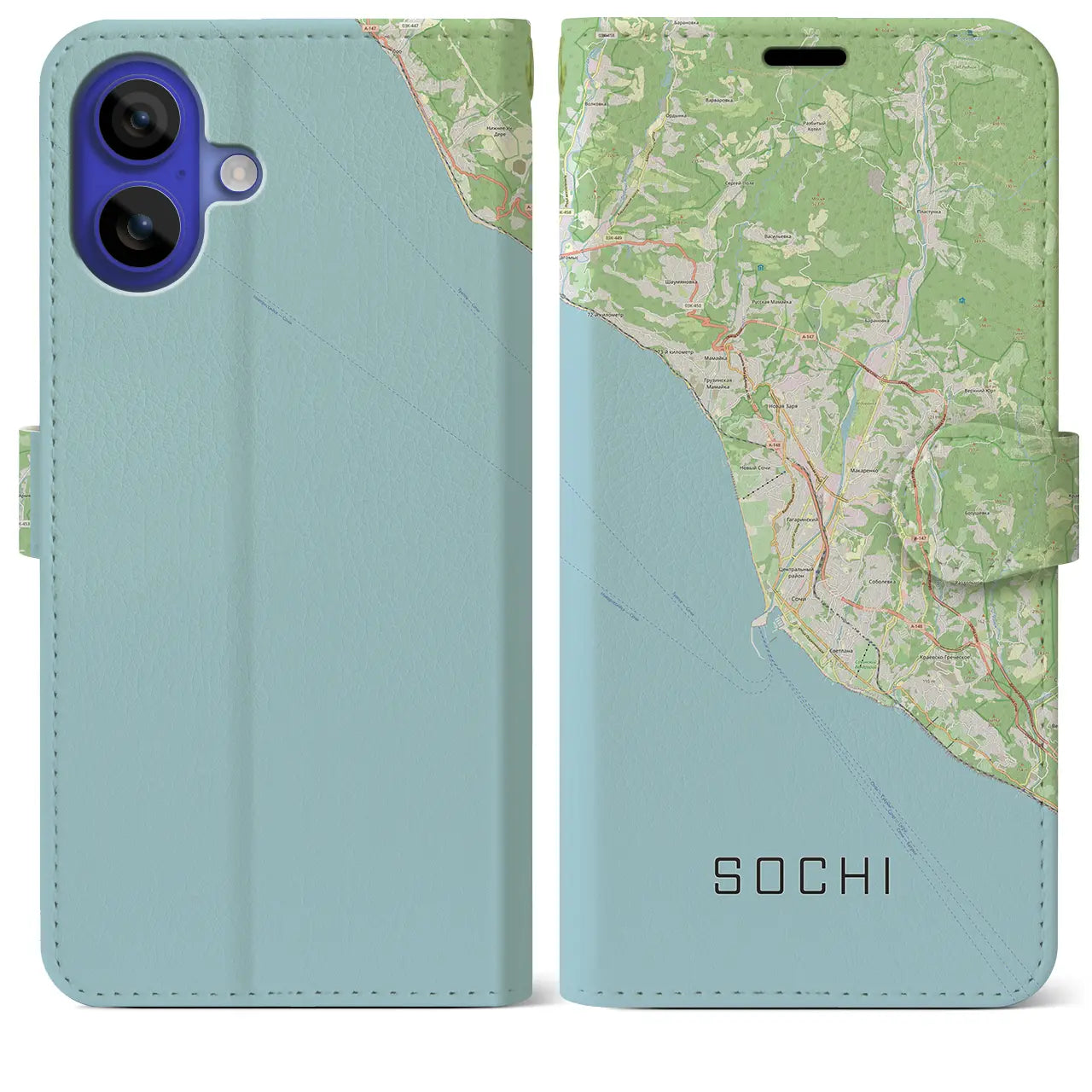 【ソチ(ロシア)】地図柄iPhoneケース(手帳タイプ)ナチュラル・iPhone 16 Pro Max 用
