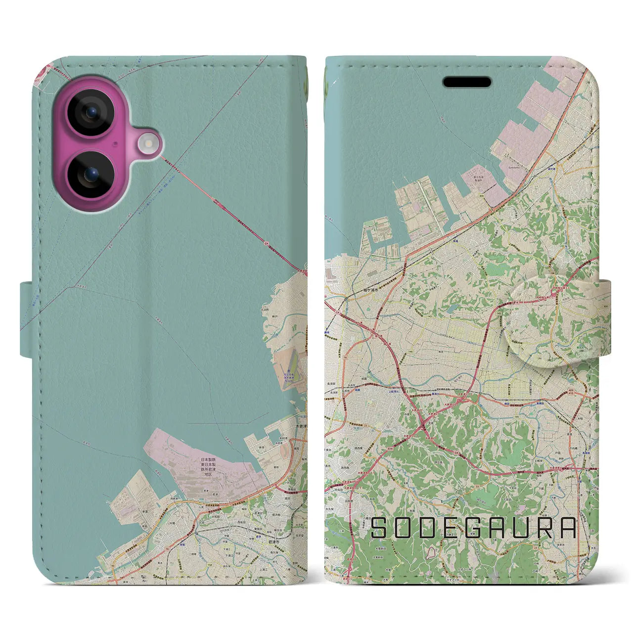 【袖ケ浦(千葉県)】地図柄iPhoneケース(手帳タイプ)ナチュラル・iPhone 16 Pro 用