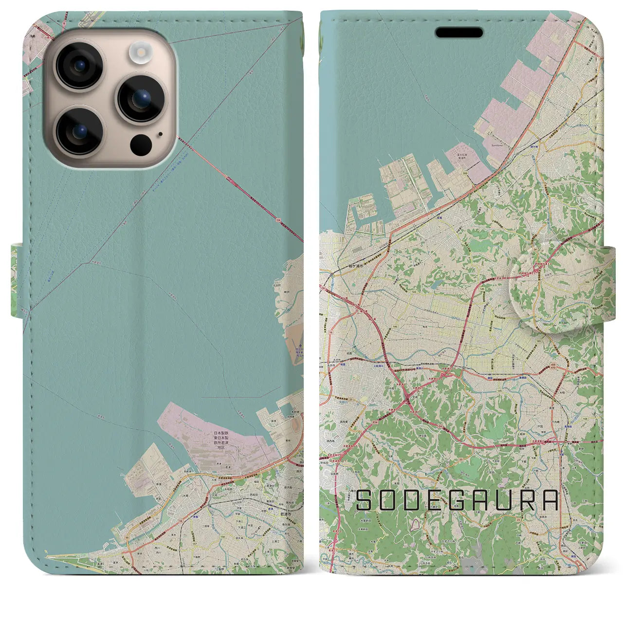 【袖ケ浦(千葉県)】地図柄iPhoneケース(手帳タイプ)ナチュラル・iPhone 16 Plus 用