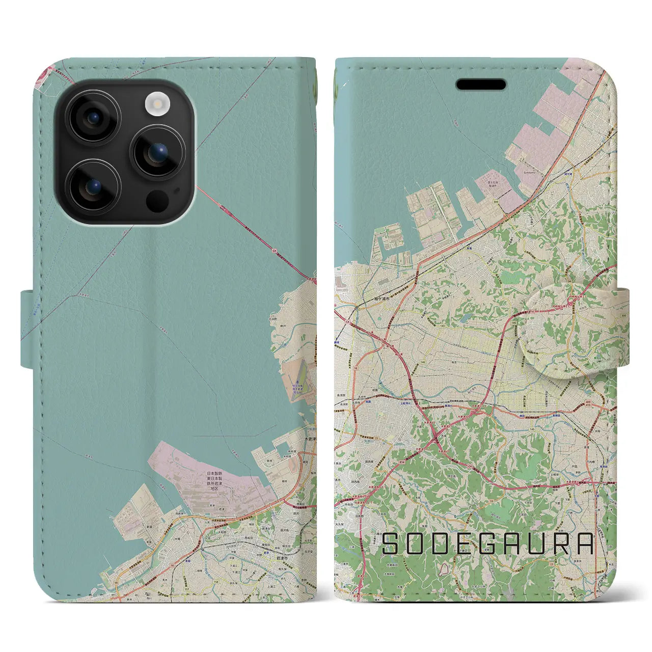【袖ケ浦(千葉県)】地図柄iPhoneケース(手帳タイプ)ナチュラル・iPhone 16 用