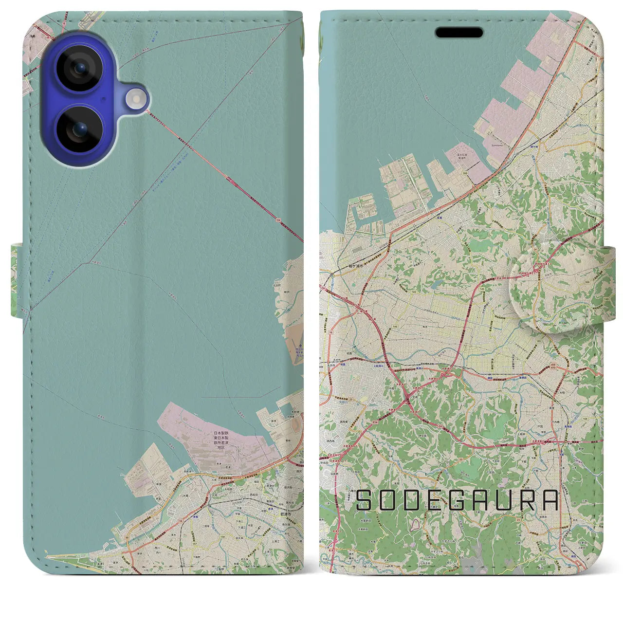 【袖ケ浦(千葉県)】地図柄iPhoneケース(手帳タイプ)ナチュラル・iPhone 16 Pro Max 用