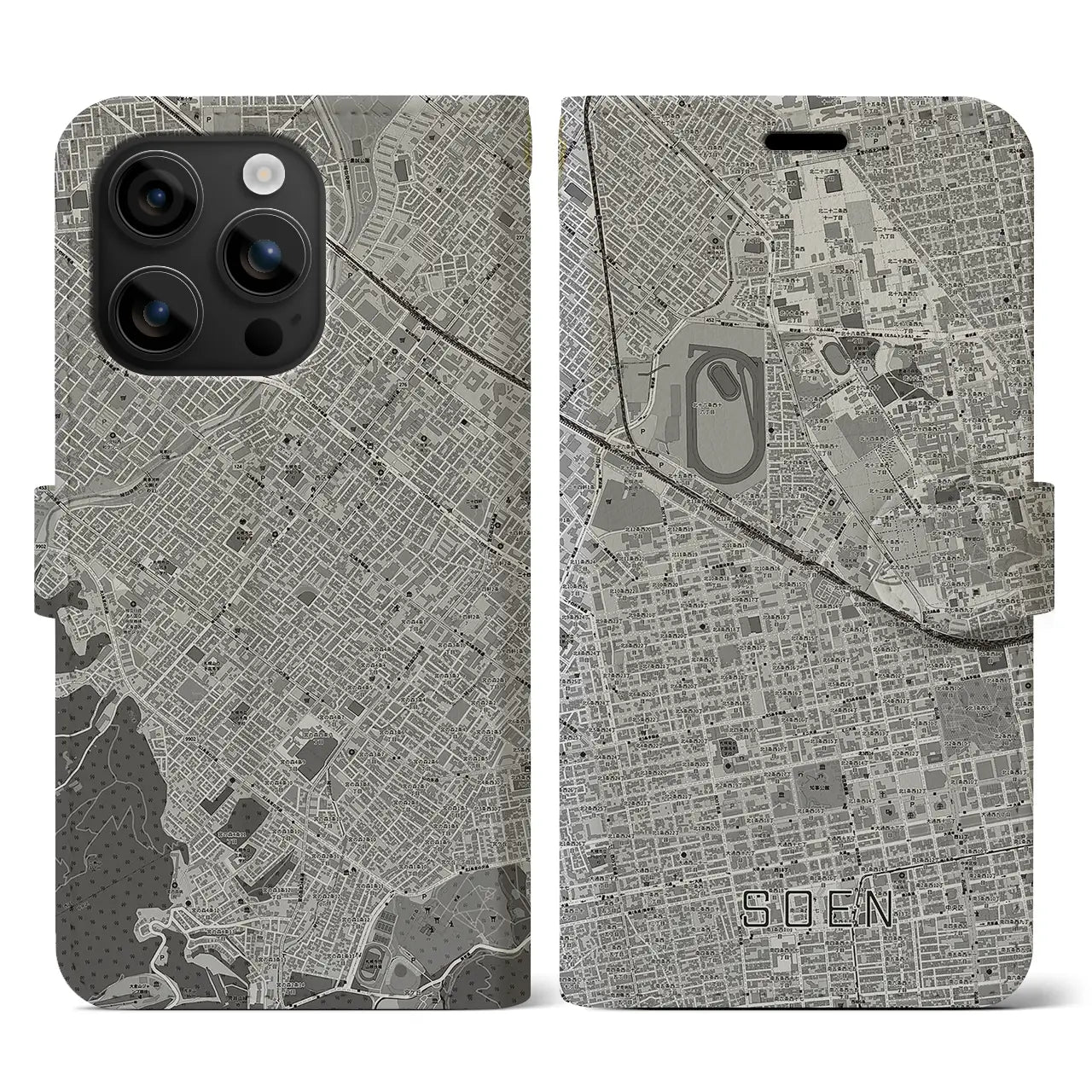 【桑園(北海道)】地図柄iPhoneケース(手帳タイプ)モノトーン・iPhone 16 用