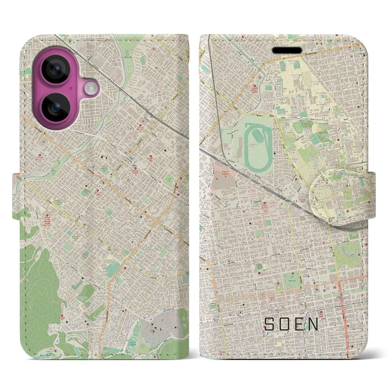 【桑園(北海道)】地図柄iPhoneケース(手帳タイプ)ナチュラル・iPhone 16 Pro 用
