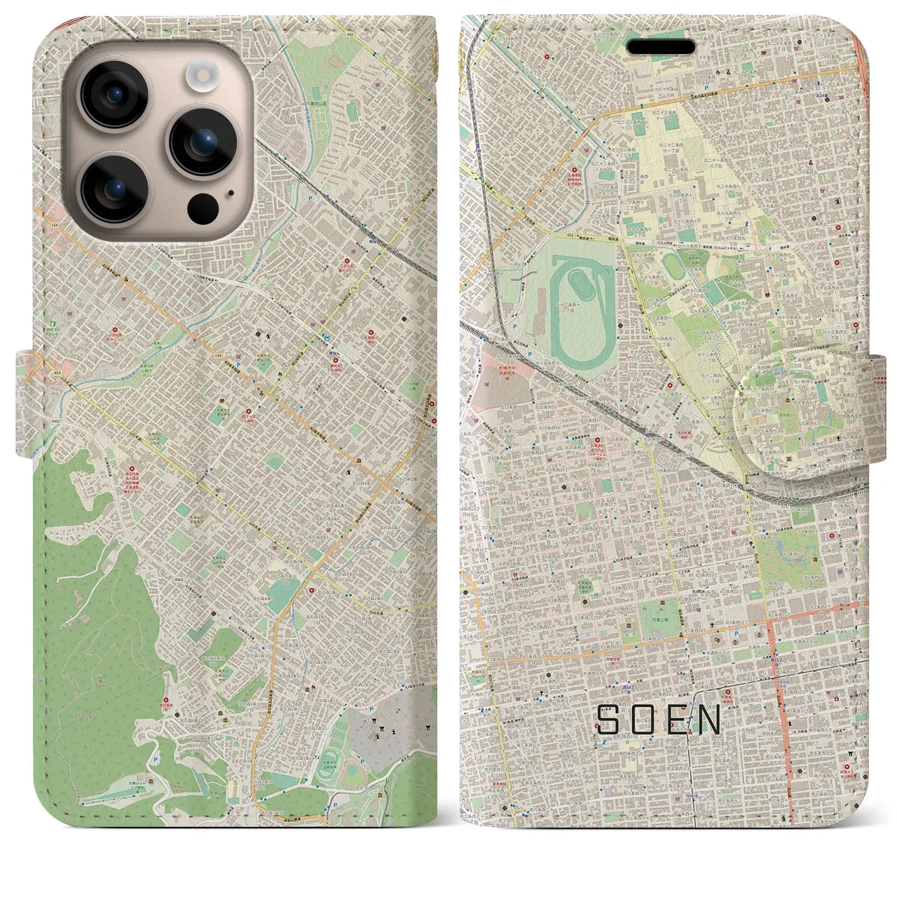 【桑園(北海道)】地図柄iPhoneケース(手帳タイプ)ナチュラル・iPhone 16 Plus 用