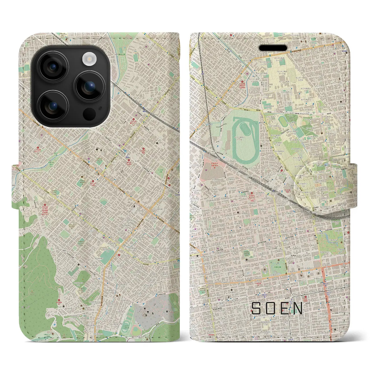 【桑園(北海道)】地図柄iPhoneケース(手帳タイプ)ナチュラル・iPhone 16 用