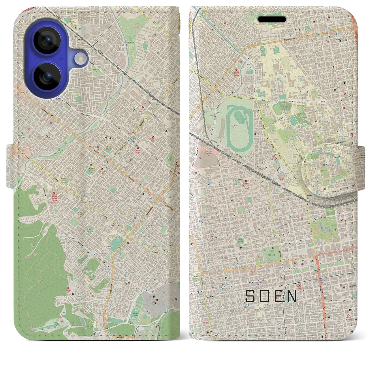 【桑園(北海道)】地図柄iPhoneケース(手帳タイプ)ナチュラル・iPhone 16 Pro Max 用