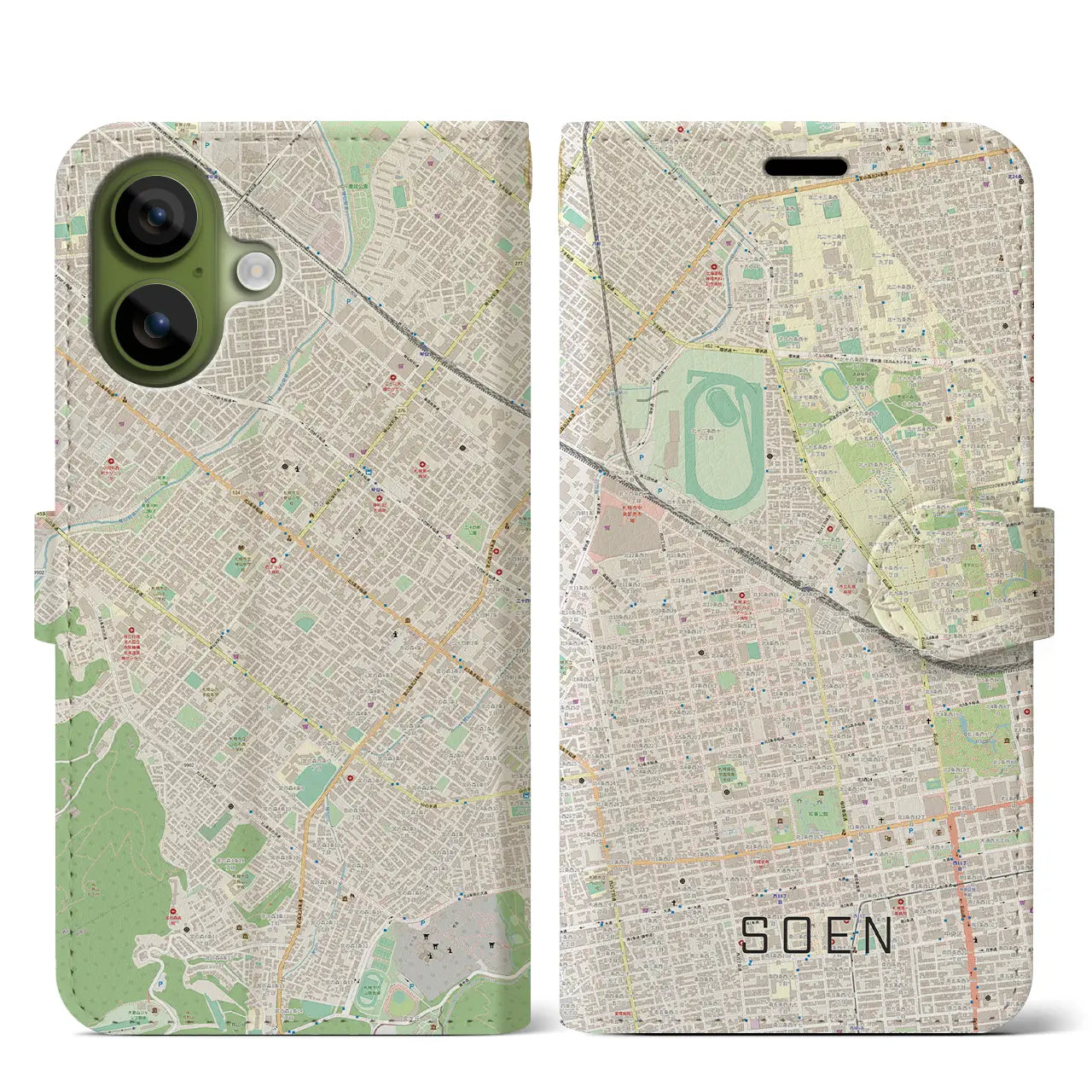 【桑園(北海道)】地図柄iPhoneケース(手帳タイプ)