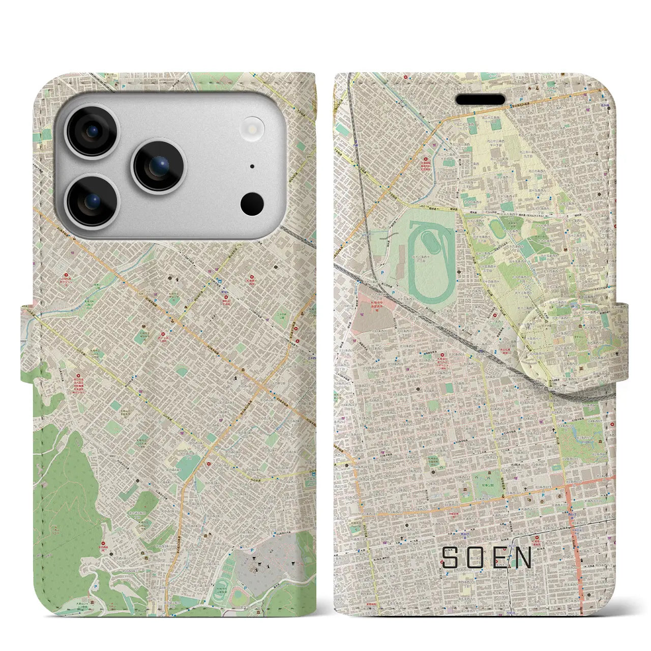 【桑園(北海道)】地図柄iPhoneケース(手帳タイプ)ナチュラル・iPhone 17 Pro Max 用