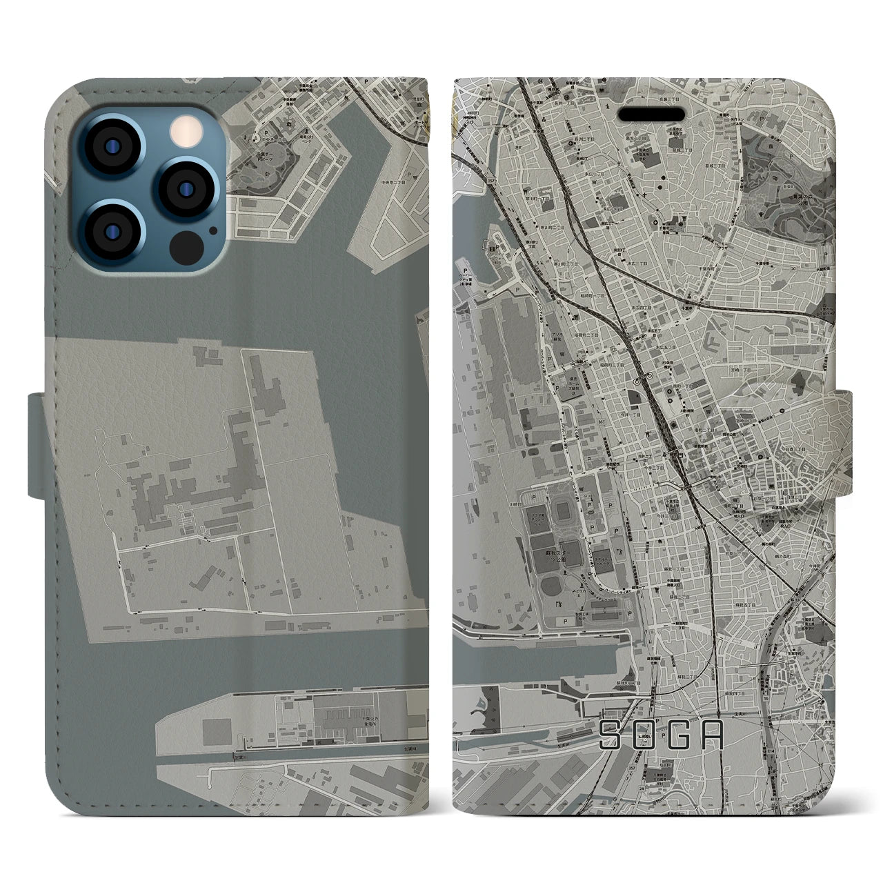 【蘇我(千葉県)】地図柄iPhoneケース(手帳タイプ)モノトーン・iPhone 12 / 12 Pro 用